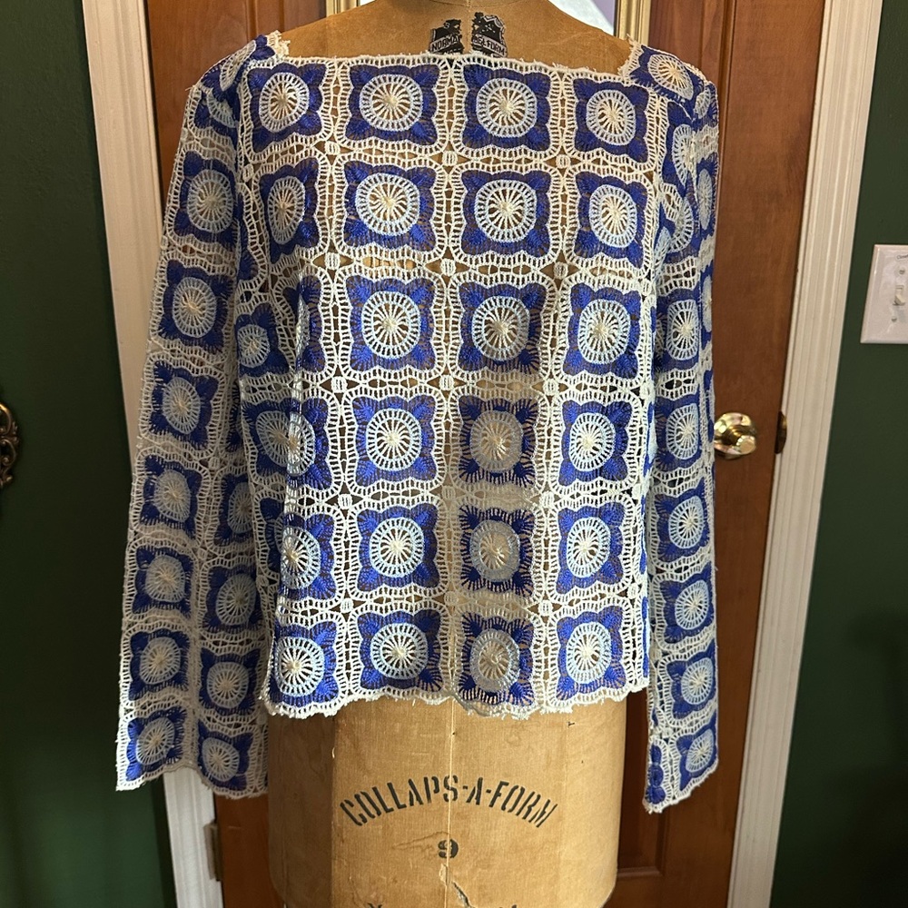 Chelsea & Violet Blue and Cream Crochet Blouse